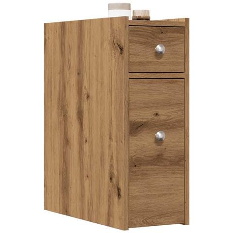 Mobile da Bagno Stretto con Ruote Rovere Artigianale Truciolato - Foto 2