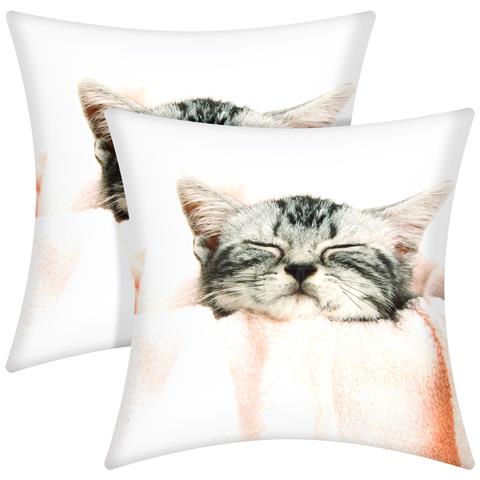Set Di 2 Copricuscini 40x40 Cm Con Disegno Di Gattino Coperta - Foto 5