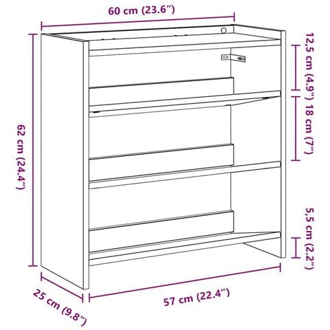 Scarpiera Bianca 60x25x62 cm in Legno Multistrato - Foto 9