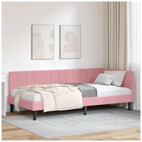 Cornice del letto ad angolo Rosa 90 x 190 cm Velluto - Foto 2