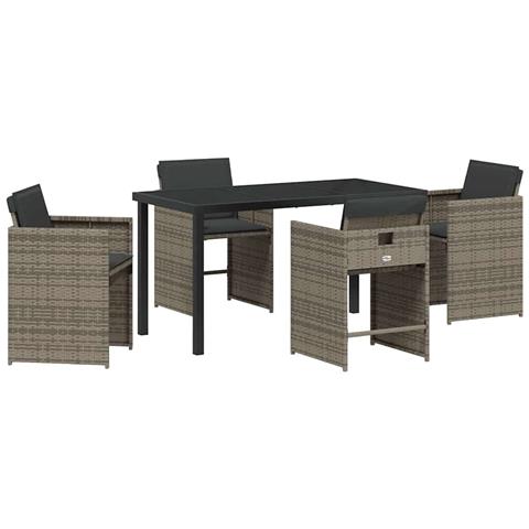 Set da Pranzo per Giardino con cuscino 5 pcs Grigio Poly Rattan - Foto 1