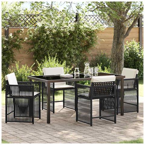 Set da Pranzo per Giardino 5 pcs Nero polyrattan - Foto 2