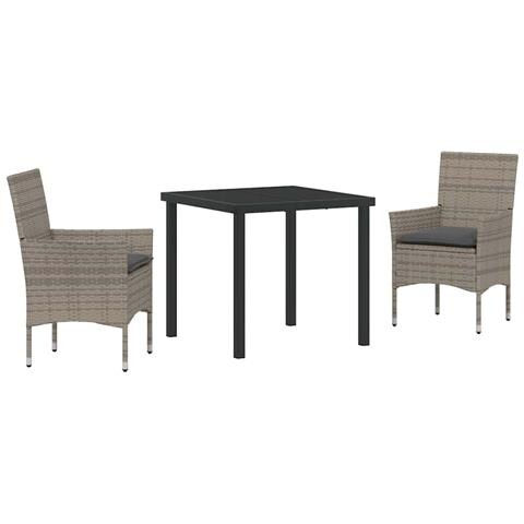 Set da Pranzo per Giardino con cuscino 3 pcs Grigio Poly Rattan - Foto 1