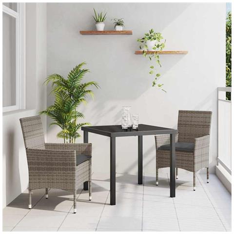 Set da Pranzo per Giardino con cuscino 3 pcs Grigio Poly Rattan - Foto 2