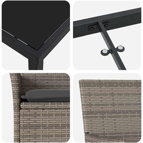 Set da Pranzo per Giardino con cuscino 3 pcs Grigio Poly Rattan - Foto 9