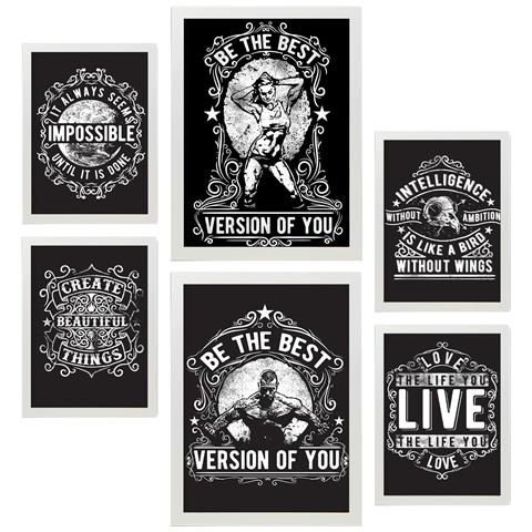 Set Di 6 Stampe Citazioni Rustiche Ispiratrici Dipinti Decorativi Estetici Per Il Tuo Soggiorno, Camera Da Letto, Casa A3 & A4 Cornice Bianca - Foto 1