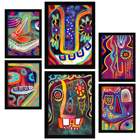 Set Di 6 Stampe Dipinti Decorativi Estetici Con Caratteri Gotici E Astratti Colorati Per Il Tuo Soggiorno A Casa A3 & A4 Cornice Nera - Foto 1