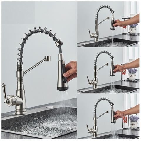 Rubinetto per lavello da cucina, Blackswan, tipo M338, modello nichelato con 4 modalità e doccia mobile, misura 42 cm - Foto 2