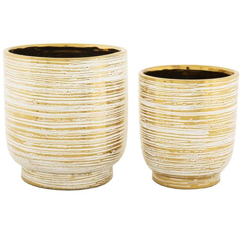 Coppia Portavasi Melody In Ceramica Oro E Bianco - Foto 1