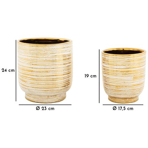 Coppia Portavasi Melody In Ceramica Oro E Bianco - Foto 6