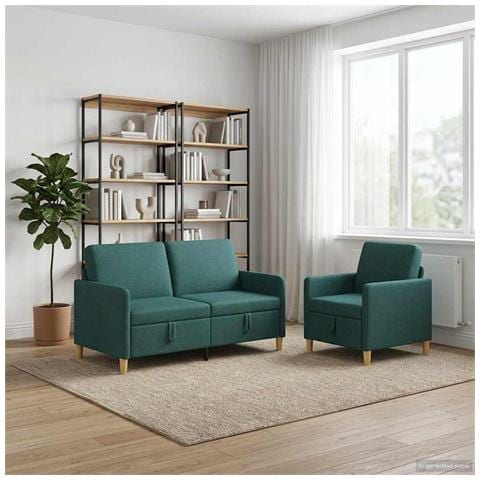 Set di Divani con Storage 2 pcs Verde Scuro Poliestere - Foto 2