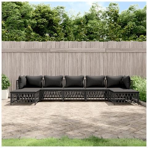 Set Salotto da Giardino 7 pz con Cuscini Antracite in Acciaio - Foto 2