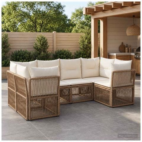 Set Divano da Giardino 6 pz 6-Numero di posti Beige polyrattan - Foto 2