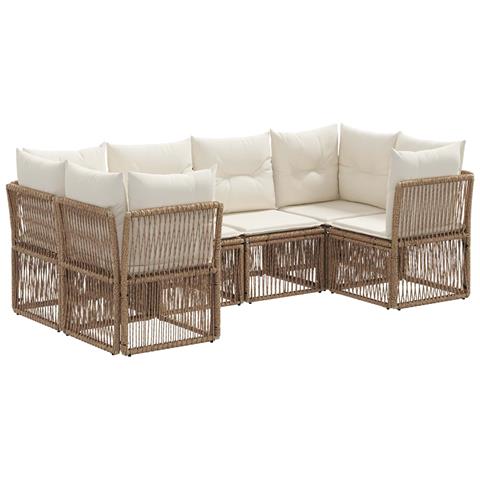 Set Divano da Giardino 6 pz 6-Numero di posti Beige polyrattan - Foto 1
