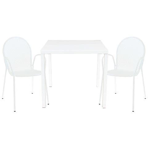 Set Tavolo Giardino Quadrato Fisso 80 X 80 Con 2 Poltrone In Ferro Bianco Per Esterno - Foto 1