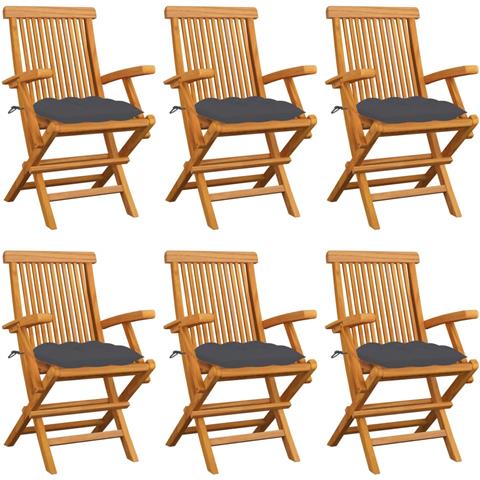 Sedie da Giardino con Cuscini Antracite 6 pz Massello di Teak - Foto 1