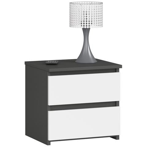 Comodino CL2, 2 cassetti, 40x35x40 cm, Colore Grigio Grafite e Bianco - Foto 1