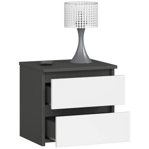 Comodino CL2, 2 cassetti, 40x35x40 cm, Colore Grigio Grafite e Bianco - Foto 2