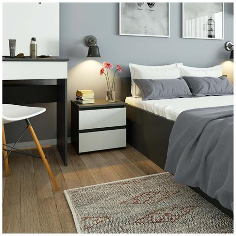 Comodino CL2, 2 cassetti, 40x35x40 cm, Colore Grigio Grafite e Bianco - Foto 4