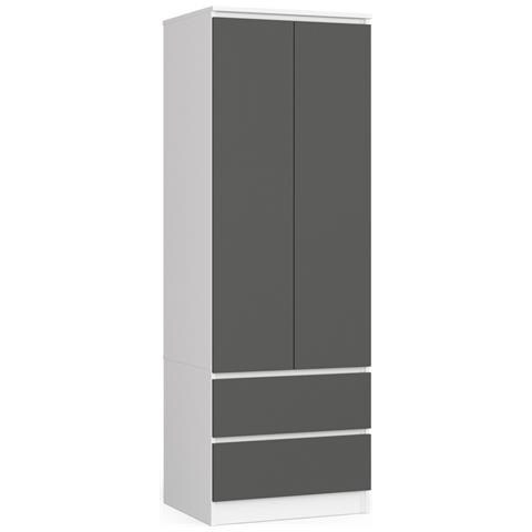 Armadio A 2 Ante Battenti E Cassetti S60, 60x51x180 cm, Colore Bianco e Grigio Grafite - Foto 1