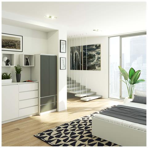 Armadio A 2 Ante Battenti E Cassetti S60, 60x51x180 cm, Colore Bianco e Grigio Grafite - Foto 5