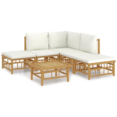 Set Salotto da Giardino 6pz con Cuscini Bianco Crema in Bambù - Foto 1