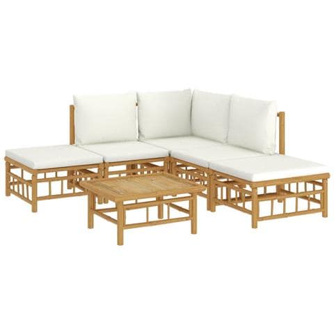 Set Salotto da Giardino 6pz con Cuscini Bianco Crema in Bambù - Foto 2