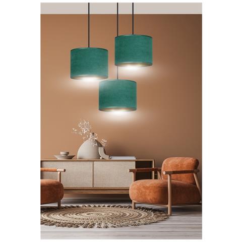 Lampada A Sospensione Hilde - Nero, Verde - Acciaio Verniciato A Polvere, Tessuto - 42x100x50 Cm - Foto 8