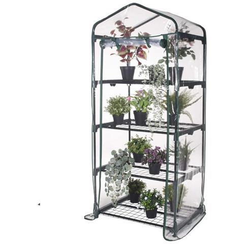 Serra Da Terrazza Balcone Da 3 O 4 Ripiani Con Struttura In Acciaio E Copertura In Pvc 65 Gr Brixo - 4 Ripiani L69xp49x160 Cm - Foto 1