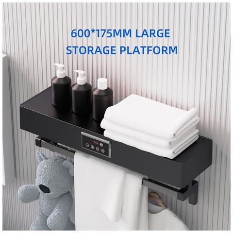 Asciugasalviette Elettrico Con Disinfettante Uv Per Bagno /cucina, A Parete, L60cm, 450w, Standard Nero - Foto 5