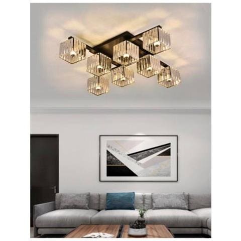 Lampadario Da Soffitto 8 Cubi In Vetro Portalampadina E27 Metallo Nero Moderno - Foto 2