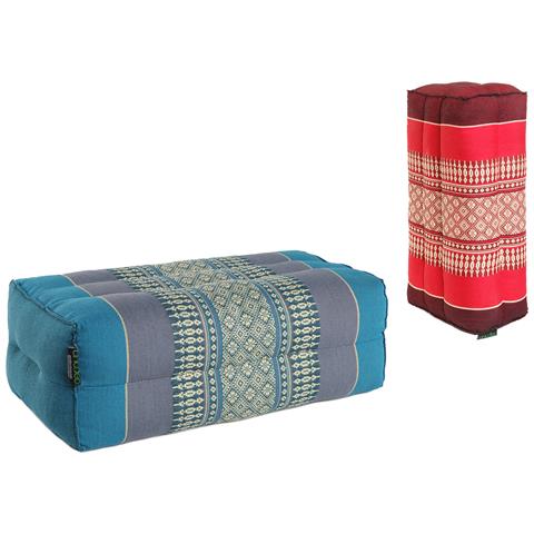 Standard - Set Di 2 Cuscini Standard Zafu Yoga E Meditazione - Kapok 100% Naturale Ad Alta Densità - Comfort E Fermezza - Stabilità Del Sedile - Rosso Bordeaux / Turchese - Foto 1