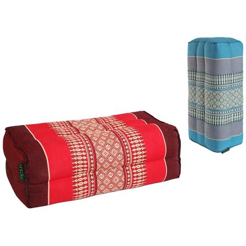 Standard - Set Di 2 Cuscini Standard Zafu Yoga E Meditazione - Kapok 100% Naturale Ad Alta Densità - Comfort E Fermezza - Stabilità Del Sedile - Rosso Bordeaux / Turchese - Foto 2
