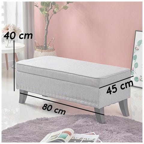 Pouf Panca Contenitore in Lino Rettangolare Morbido Capiente Divanetto Divano - Foto 2