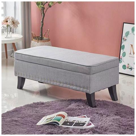 Pouf Panca Contenitore in Lino Rettangolare Morbido Capiente Divanetto Divano - Foto 1