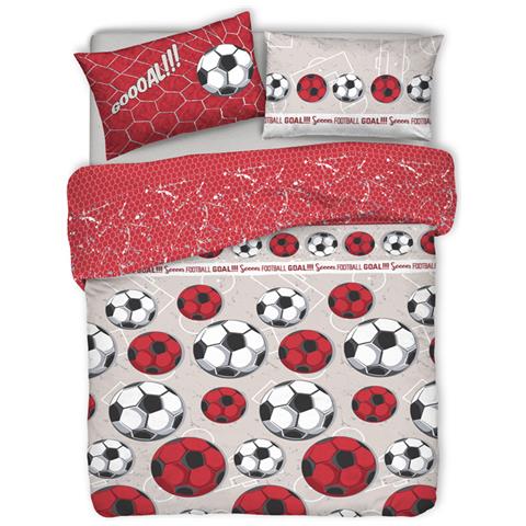 Copripiumino Sacco Piumone Pensieri Delicati Cotone Disegno Calcio Matrimoniale Rosso - Foto 1