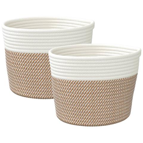 Cestini Portaoggetti 2pz Marrone E Bianco 24x18 Cm In Cotone - Foto 2