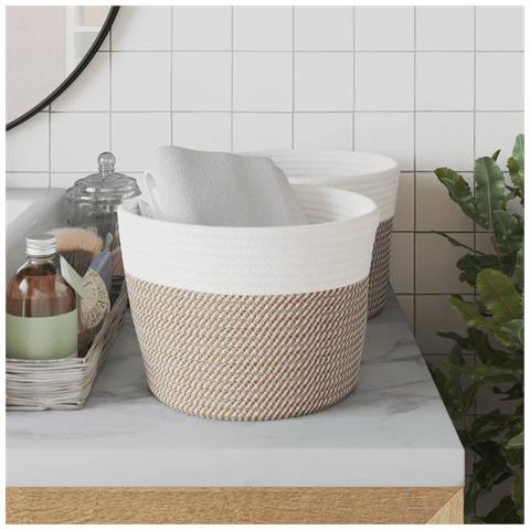 Cestini Portaoggetti 2pz Marrone E Bianco 24x18 Cm In Cotone - Foto 3
