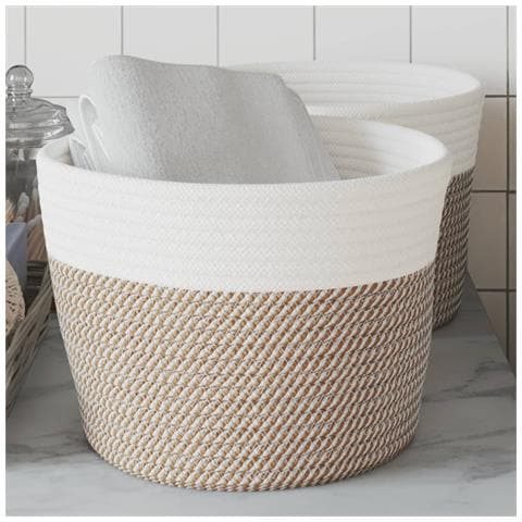 Cestini Portaoggetti 2pz Marrone E Bianco 24x18 Cm In Cotone - Foto 1