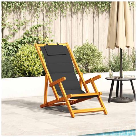 Sedia da Spiaggia Pieghevole Braccioli Legno Acacia&Textilene - Foto 1