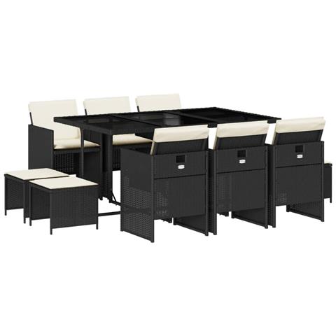 Set Da Pranzo Da Giardino 11 Pz Con Cuscini In Polyrattan Nero - Foto 2