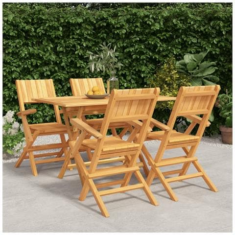 Set Da Pranzo Per Giardino 5 Pz In Legno Massello Di Teak - Foto 1