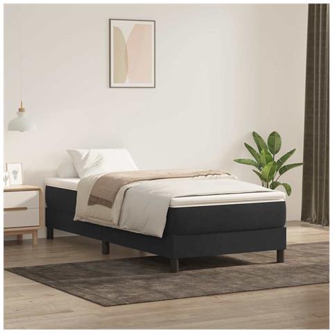 Letto A Molle Senza Materasso Nero 90x220 Cm In Velluto - Foto 1