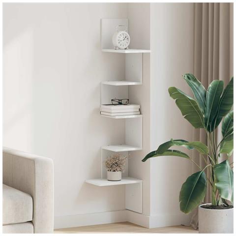 Scaffale Angolare Muro Bianco 32x32x127,5 Cm Legno Multistrato - Foto 3