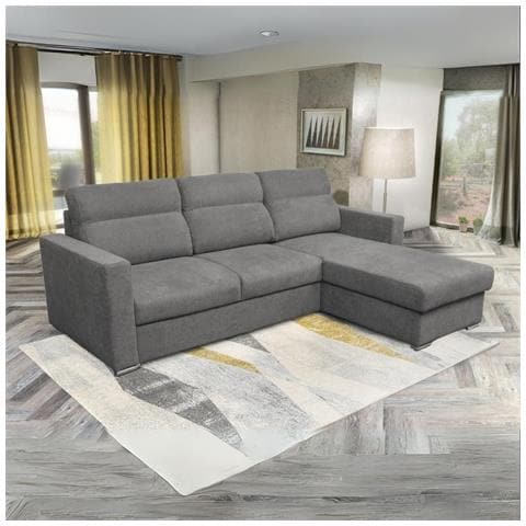 Divano Kendall Con Penisola Reversibile Letto Estraibile Grigio Barrel 90 - Foto 1