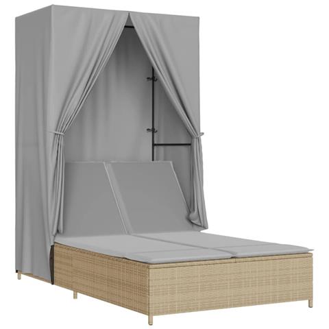 Lusso Casadino -  Lettino Prendisole Con Tetto E Tende Beige In Polyrattan - Foto 1