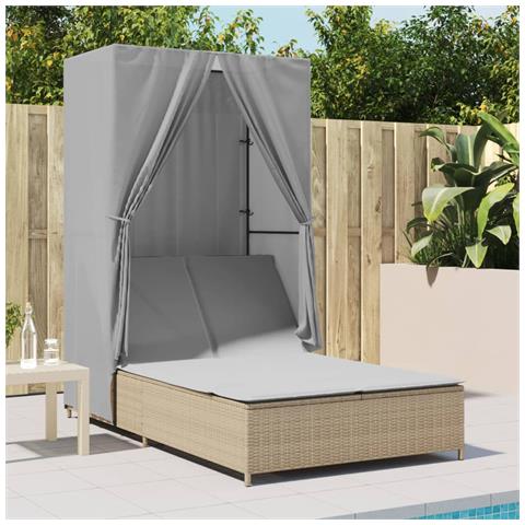 Lusso Casadino -  Lettino Prendisole Con Tetto E Tende Beige In Polyrattan - Foto 2