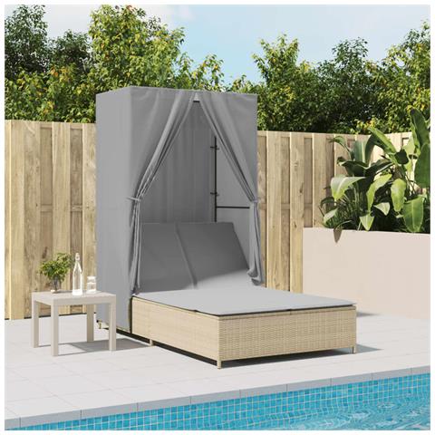 Lusso Casadino -  Lettino Prendisole Con Tetto E Tende Beige In Polyrattan - Foto 8