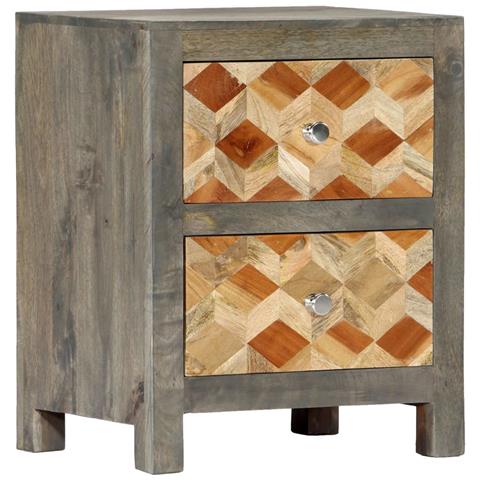 Comodino Grigio 40x30x50 Cm In Legno Massello Di Mango - Foto 2