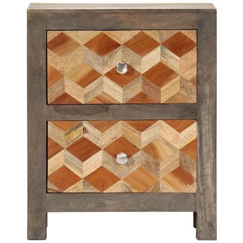 Comodino Grigio 40x30x50 Cm In Legno Massello Di Mango - Foto 1